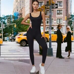 Popular 21 Tank Ribbed Sleeveless Contour Jumpsuit Black Unitard Romper